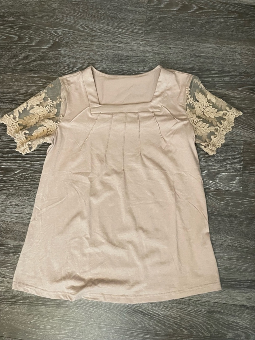 Blush Pink Lace Sleeve Square Neck Top